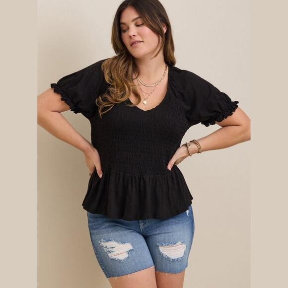 Torrid Cotton Modal Slub Smocked Babydoll Top 1X NWT - Picture 1 of 7